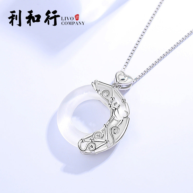 Necklace Female 925 Silver Net Red Clavicle Chain Twelve Constellation Jewelry Simple Temperament Korean Style Personality Hipster Pendant
