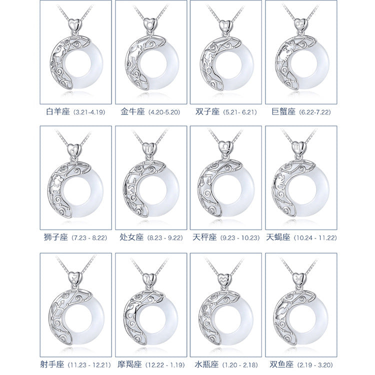 Necklace Female 925 Silver Net Red Clavicle Chain Twelve Constellation Jewelry Simple Temperament Korean Style Personality Hipster Pendant