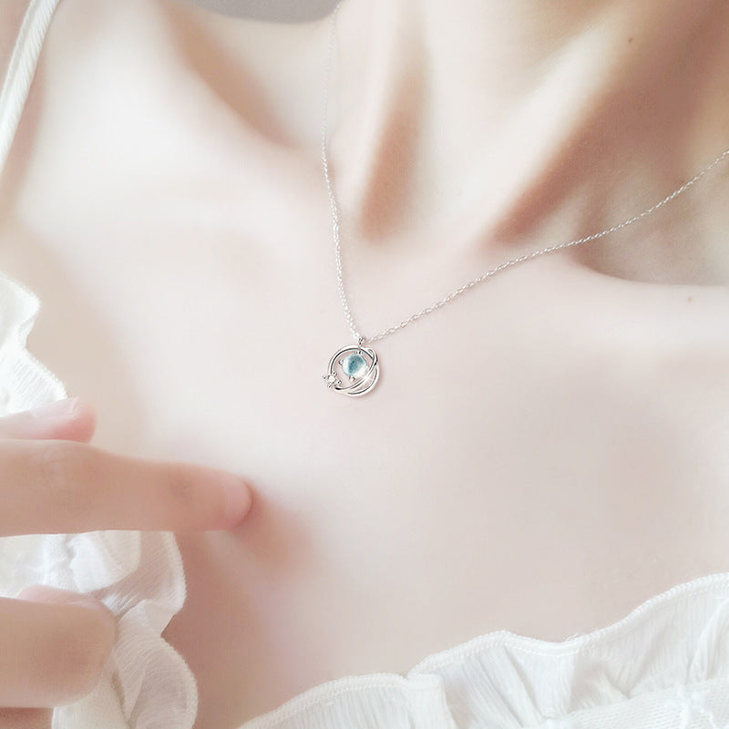 Fantasy Planet Necklace Women's Sterling Silver Glass Pendant Trendy Niche Light Luxury Clavicle Chain Simple Elegant Online Gift