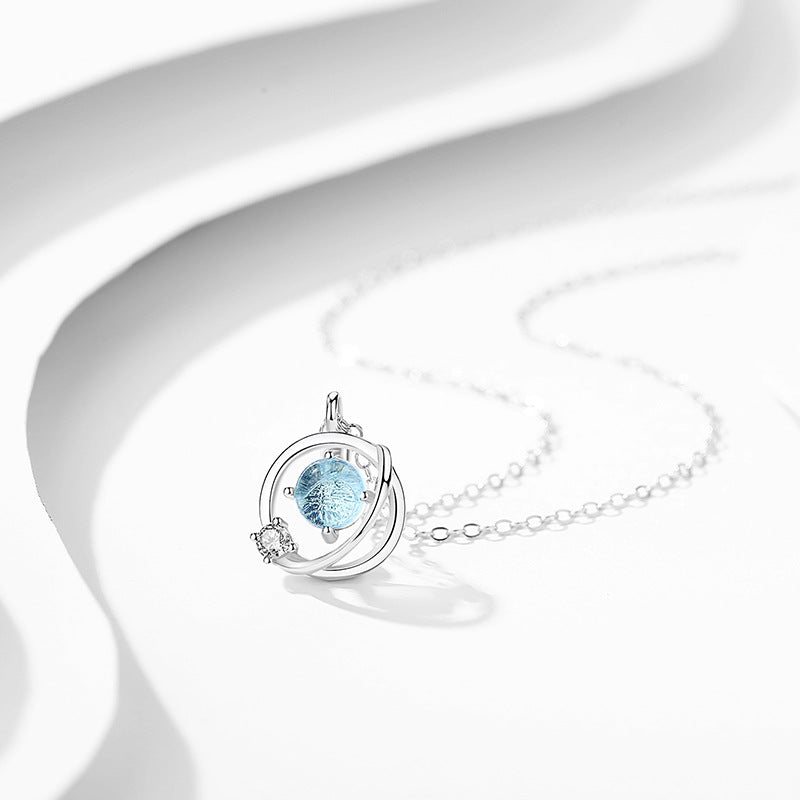 Fantasy Planet Necklace Women's Sterling Silver Glass Pendant Trendy Niche Light Luxury Clavicle Chain Simple Elegant Online Gift