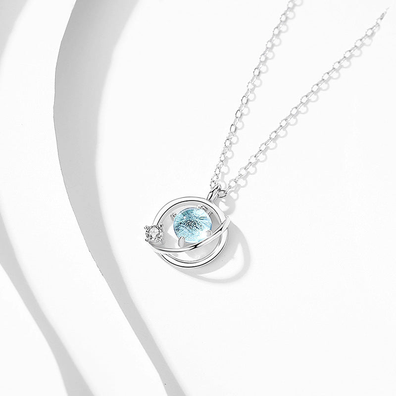 Fantasy Planet Necklace Women's Sterling Silver Glass Pendant Trendy Niche Light Luxury Clavicle Chain Simple Elegant Online Gift