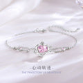 Lovely Sterling Silver 925 Bracelet Female Niche Design Light Luxury Star Pink Diamond Bracelet Qixi Ins Style Planet Bracelet