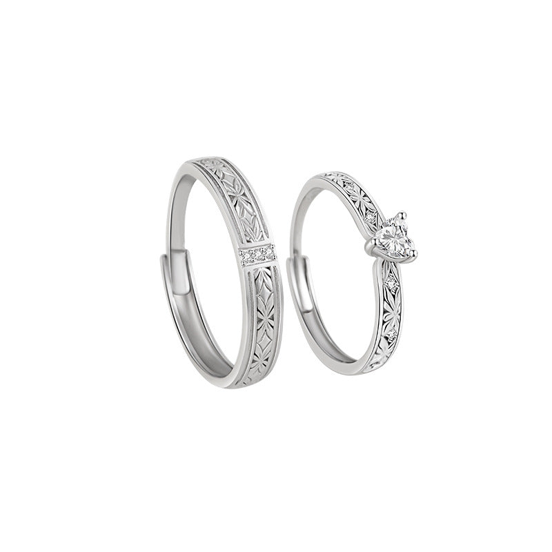 Love Pure Silver 999 Couple Ring Niche Design Light Luxury Star Ring Ins Style Qixi Gift Ring