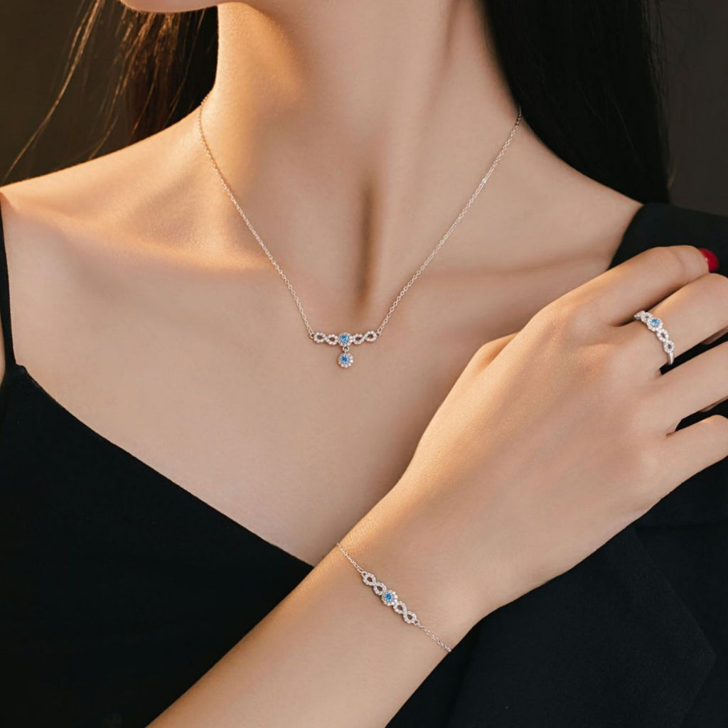 Mobius Sterling Silver 925 Necklace Women's Light Luxury High-Grade Blue Zircon Clavicle Chain Small Red Book Same Pendant