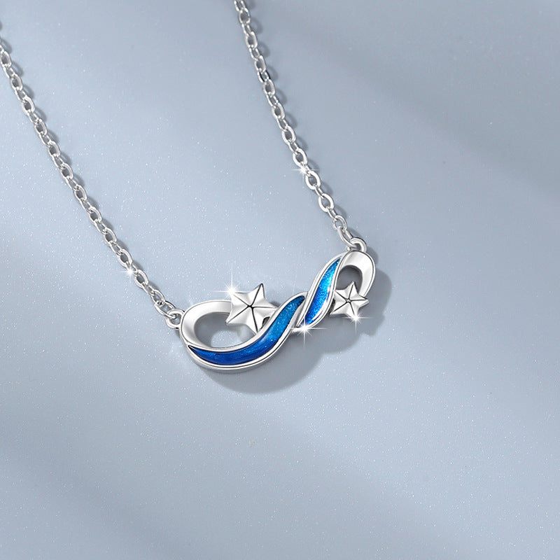 Mobius Ring Sterling Silver 925 Couple Necklace Men's and Women's Fashion All-Match Zircon Clavicle Chain Ins Star Pendant