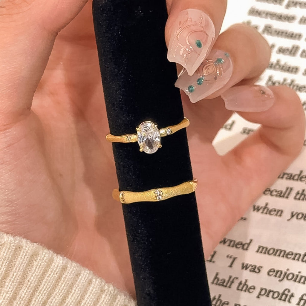 Anello in argento sterling 925 – bambù e ovale e zirconi