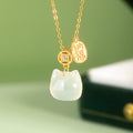 Lucky White Chalcedony Kitten Pendant S925 Silver Necklace Female High-Grade Mori Niche Clavicle Chain Gift Female