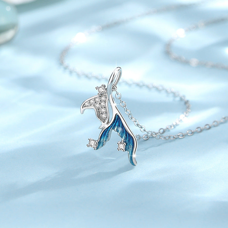 Sashimi Has You Sterling Silver 925 Necklace Female Niche Design Light Luxury Zircon Clavicle Chain Goods Ins Fishtail Pendant