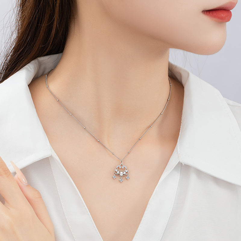 Xiangyun Ruyi Sterling Silver 925 Necklace Women's Light Luxury High-Grade Shijia Pearl Safety Clavicle Chain Longevity Lock Pendant