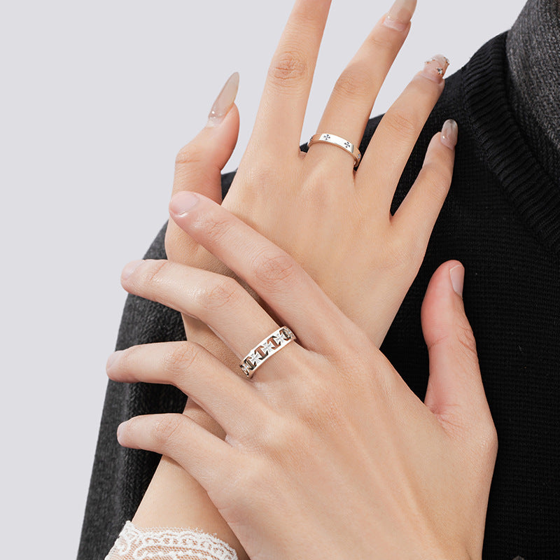 Cross Sterling Silver 925 Luminous Couple Ring Men and Women Fashion All-Match Star Ring Valentine's Day Gift Pair Ring