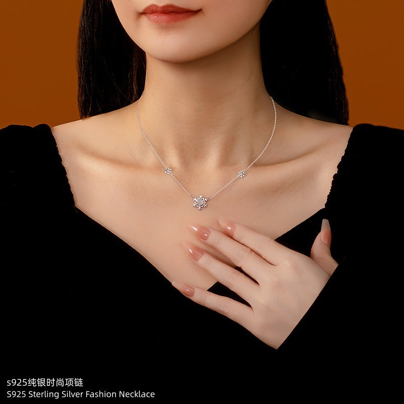 S925 Sterling Silver Necklace Light Luxury Niche High-Grade White Agate Magic Color Glaze Double Optional Clavicle Chain Gift for Women