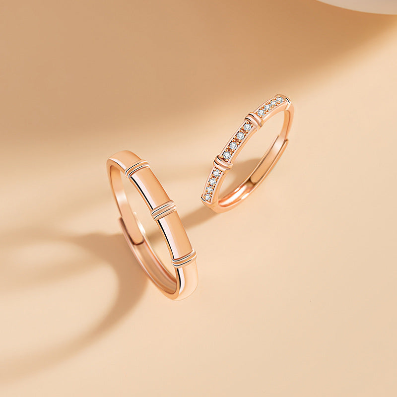 Green Plum Bamboo Horse Sterling Silver 925 Couple Ring Niche Design Light Luxury Bamboo Ring Ins Style Bamboo Ring