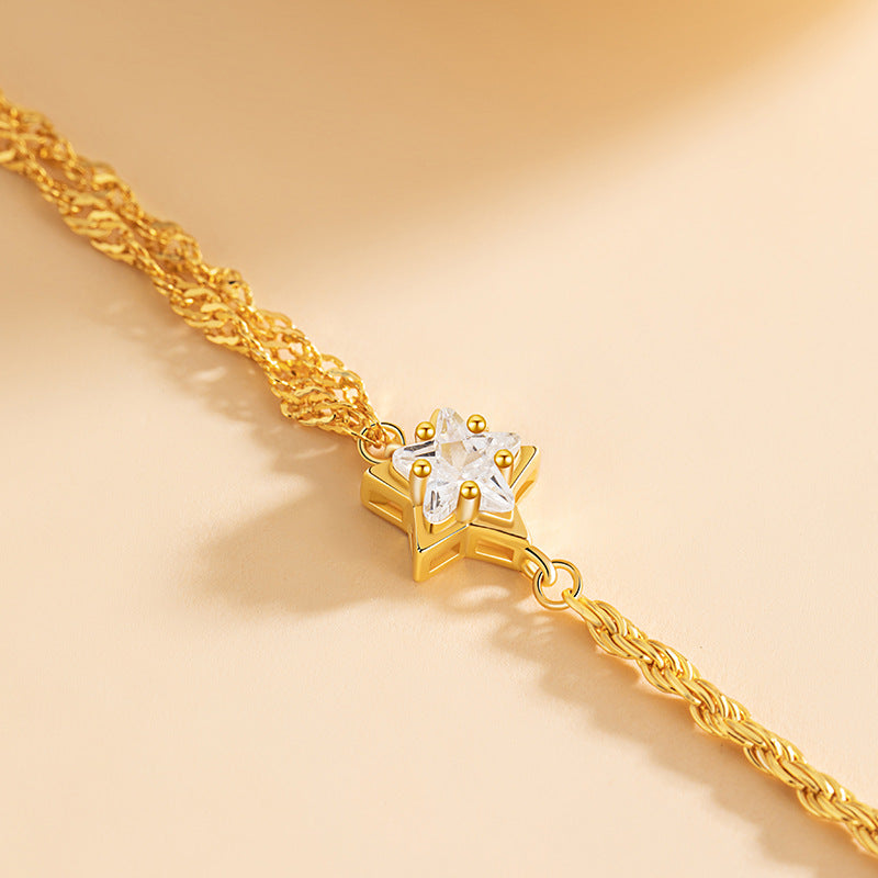Star Sterling Silver 925 Bracelet Women's Light Luxury High-Grade Meteor Shower Zircon Bracelet Ins Valentine's Day Five-Pointed Star Bracelet