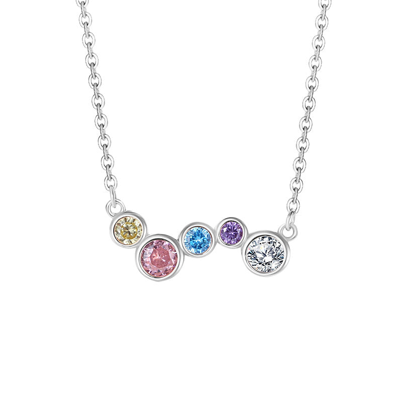 Rainbow Sterling Silver 925 Necklace Female Niche Design Light Luxury Dopamine Zircon Clavicle Chain Get Things Ins Style Pendant