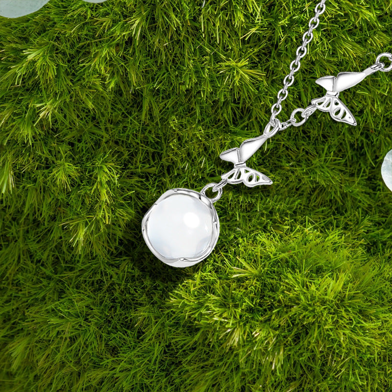 Original Butterfly Pure Silver 999 Necklace Female Niche Design Light Luxury Chalcedony Clavicle Chain Ins Style Flower Pendant