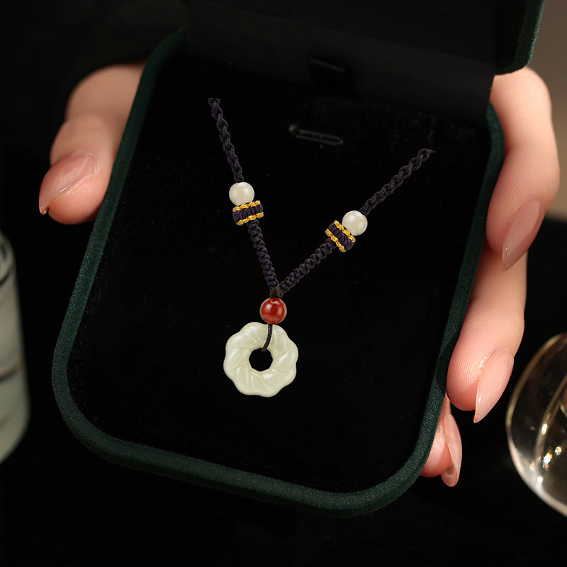 Hetian Jade Mobius Safety Buckle Gourd Braided Rope Necklace S925 Silver New Chinese Jade Pendant Unisex