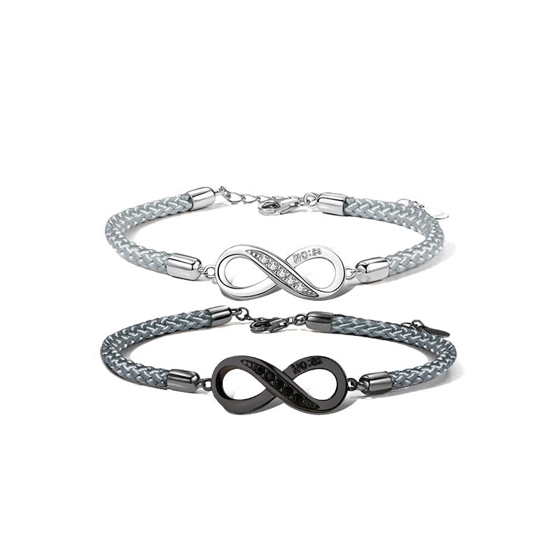 Couple Bracelet Men's and Women's Pair Commemorative Ins Niche Design Sterling Silver Bracelet Braided Rope Bracelet Birthday Gift