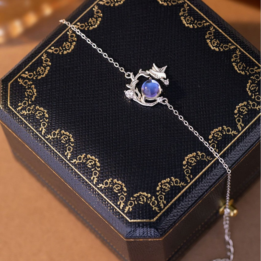 Bracciale in argento sterling 925 – eucalipto e uccello e zirconi