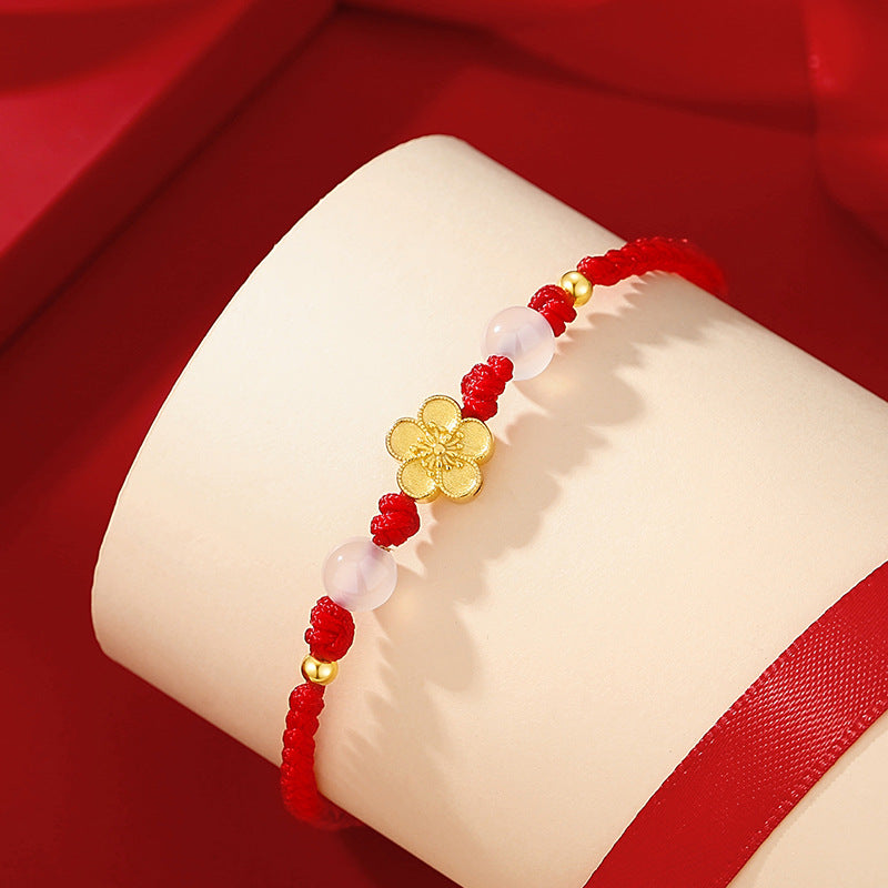 Bracciale in argento sterling 925 – fiore di pesco e fiore di ciliegio e calcedonio