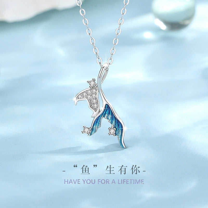 Sashimi Has You Sterling Silver 925 Necklace Female Niche Design Light Luxury Zircon Clavicle Chain Goods Ins Fishtail Pendant