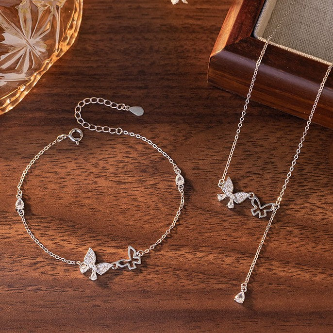 Butterfly Pure Silver 999 Necklace Women's Light Luxury High-Grade Star Tassel Zircon Clavicle Chain Small Red Book Same Pendant