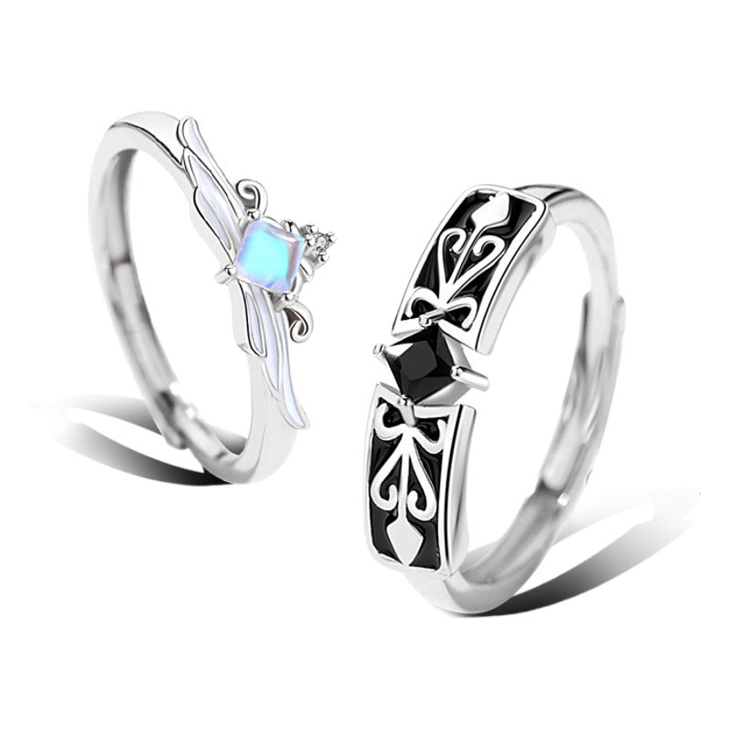 Original Design Princess Knight Couple Ring Glass Ring Cold Enamel Pair Crown Long-Distance Love Ring Generation Hair