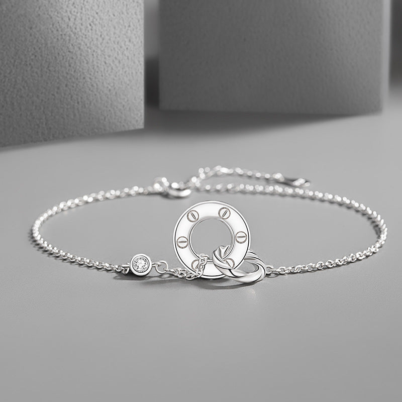 Ring Buckle Sterling Silver 925 Couple Bracelet Fashion Versatile Double Ring Bracelet Ins Style Mobius Ring Bracelet