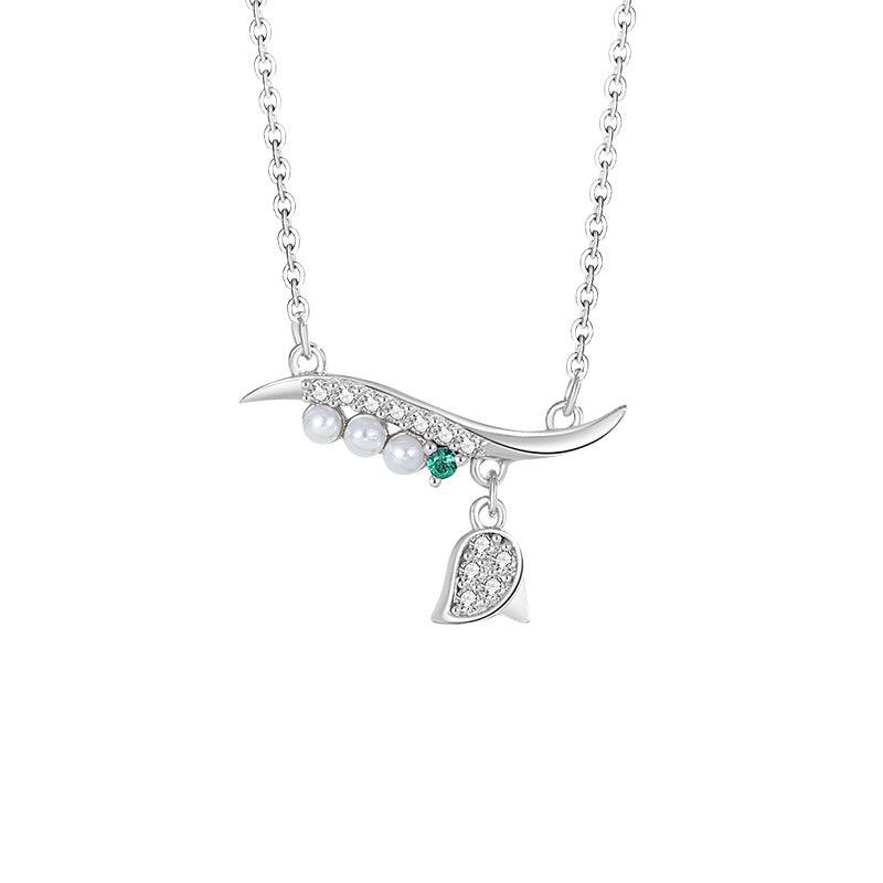 Original Lily Sterling Silver 925 Necklace Women's Fashion All-Match Pearl Tassel Clavicle Chain Ins Style Flower Pendant