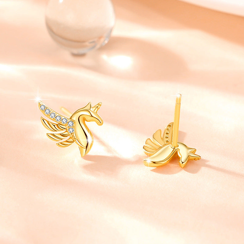 Unicorn Sterling Silver 925 Stud Earrings Female Niche Design Light Luxury Zircon Earrings Get Things Ins Style Tianma Pendant
