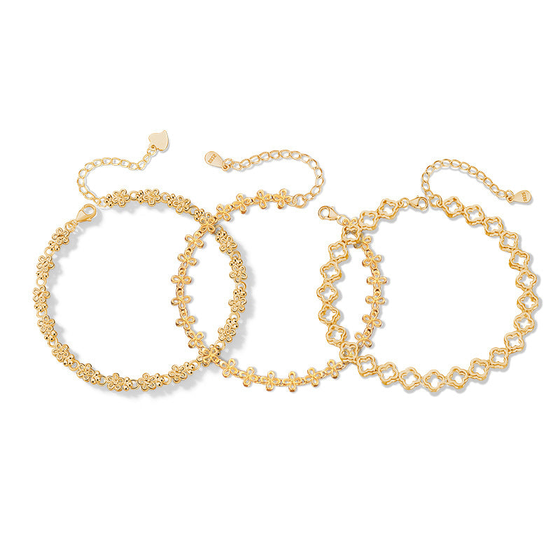 Lucky Clover Pure Silver 999 Bracelet Women's Light Luxury High-Grade Floral-like Brocade Bracelet Ins Style Flower Bracelet