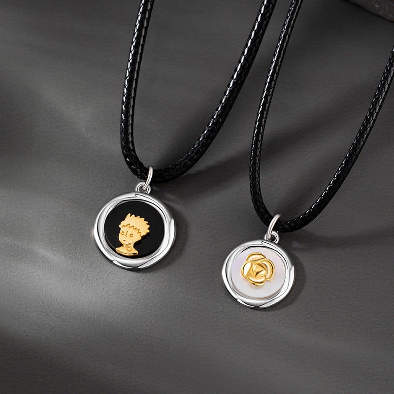 Little Prince and Rose Sterling Silver 925 Couple Necklace Men and Women Fashion Versatile Shell Clavicle Chain Ins Pendant