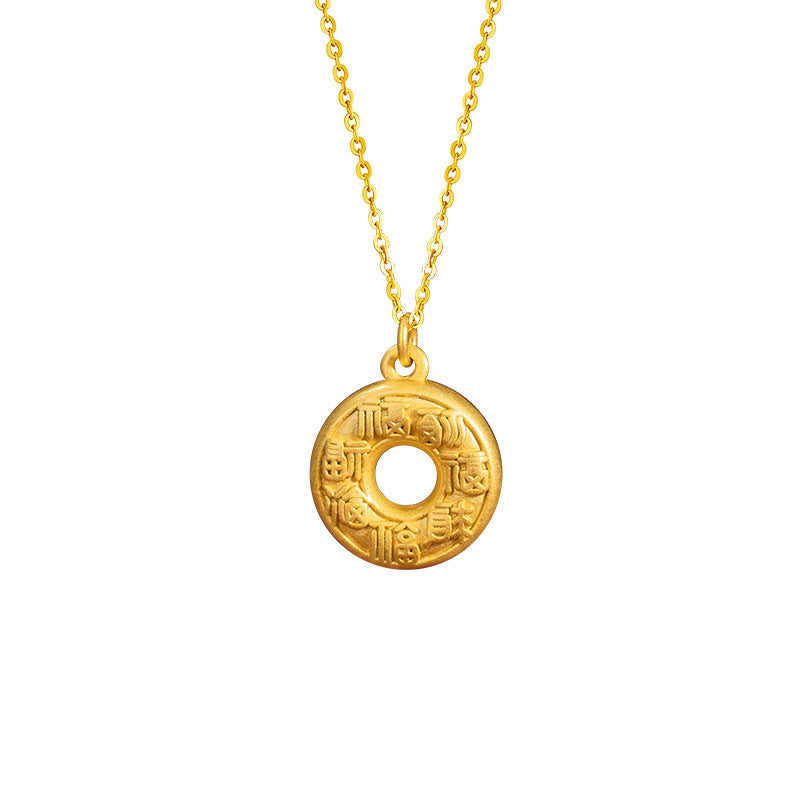 Lucky Love with Pure Silver 999 Necklace New Chinese National Fashion Copper Coin Clavicle Chain Ins Light Luxury Style Safety Buckle Pendant