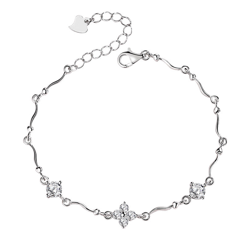 Clover Lucky Sterling Silver 925 Bracelet Female Korean Style Ins Style Simple Valentine's Day Girlfriends Birthday Gift Bracelet