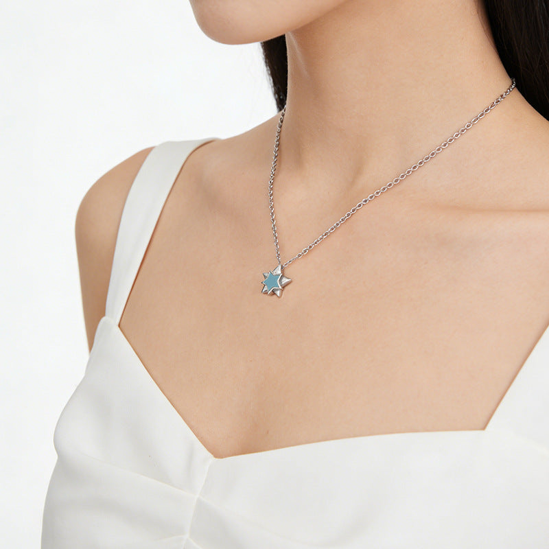 Creative Luminous Rotatable Star Silver Necklace S925 Sterling Silver Niche Design Sense Birthday Gift for Girlfriend Wholesale