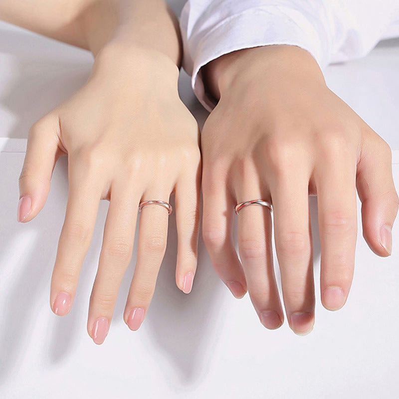 Red Line Love Sterling Silver 925 Couple Ring Men and Women Light Luxury High Sense Plain Ring 520 Gift Mobius Pair Ring