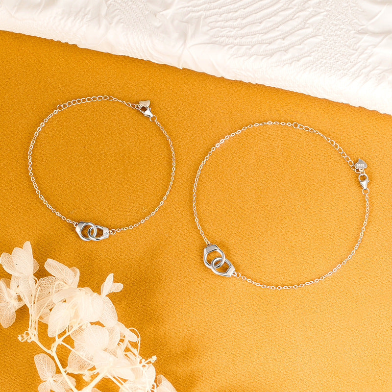 Light Luxury Niche Concentric Lock Couple Bracelet S925 Sterling Silver Handcuffs Design Sense Valentine's Day Gift Factory Wholesale