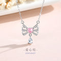 Bowknot Sterling Silver 925 Necklace Female Niche Design Light Luxury Pink Diamond Clavicle Chain Get Things Ins Style Love Pendant