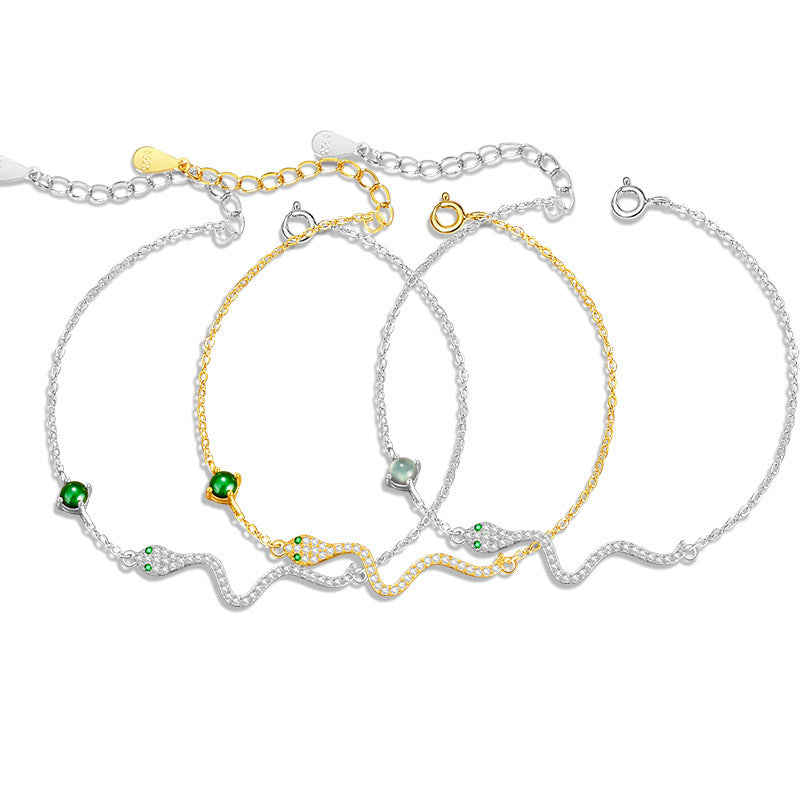 Greedy Snake Sterling Silver 925 Bracelet Light Luxury High-Grade Dangerous Material Jade Birth Year Bracelet Ins Style Zodiac Bracelet
