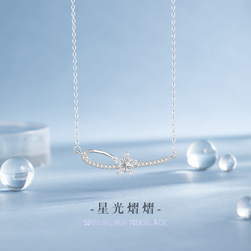 Star Sterling Silver 925 Necklace Women's Fashion Versatile Five-Pointed Star Zircon Clavicle Chain Ins Style Meteor Shower Pendant