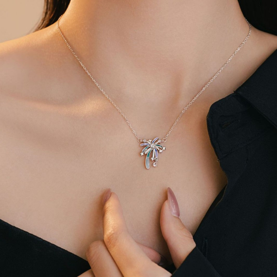Romantic Fireworks Sterling Silver 925 Necklace Women's Light Luxury High-Grade Flower Clavicle Chain Ins Style Little Red Book Same Pendant
