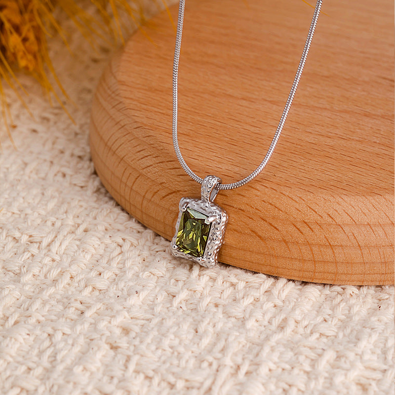 S925 Sterling Silver Olive Green Zircon Set Niche Light Luxury Lava Love Texture Necklace Earrings Gift for Girlfriend