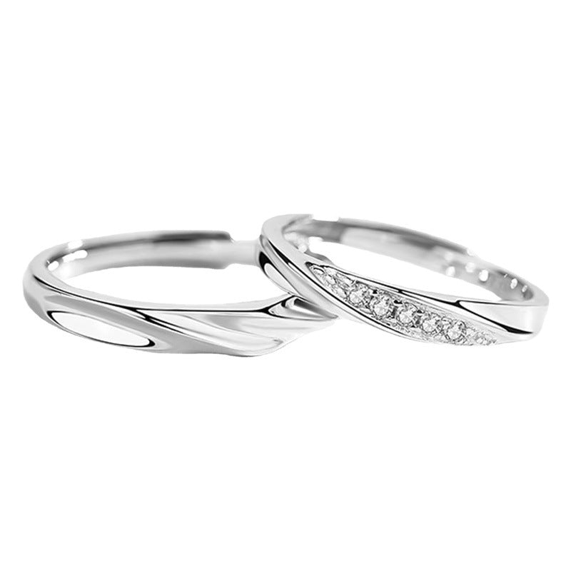 Love Together Sterling Silver 925 Couple Ring Men's and Women's Light Luxury High-Grade Vegetarian Ring 520 Mobius Ring Pair Ring