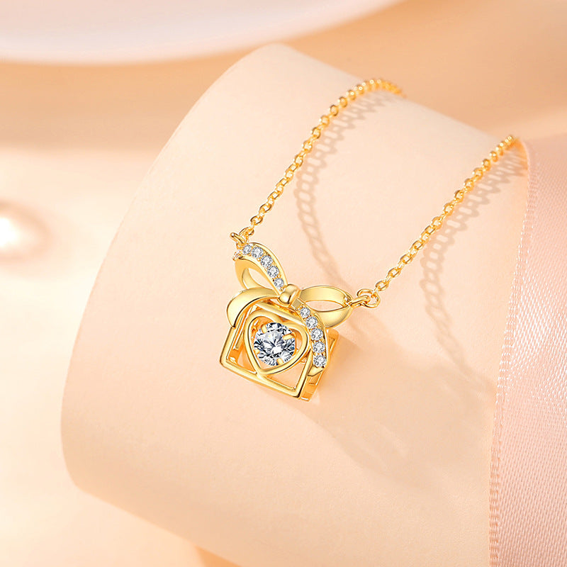 Bowknot Sterling Silver 925 Smart Necklace Female Sweet Cute Zircon Gift Box Clavicle Chain Ins Love Pendant