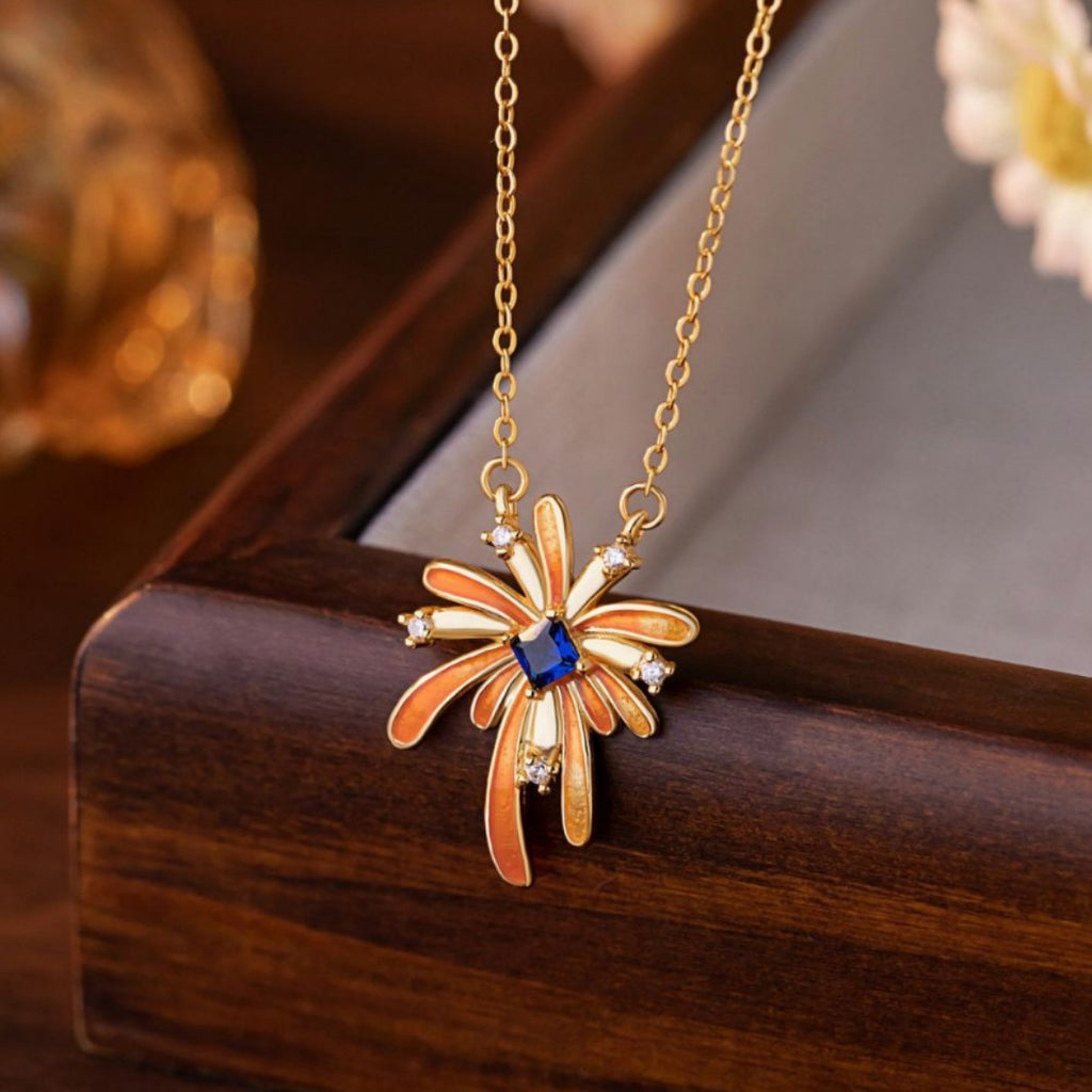 Romantic Fireworks Sterling Silver 925 Necklace Women's Light Luxury High-Grade Flower Clavicle Chain Ins Style Little Red Book Same Pendant