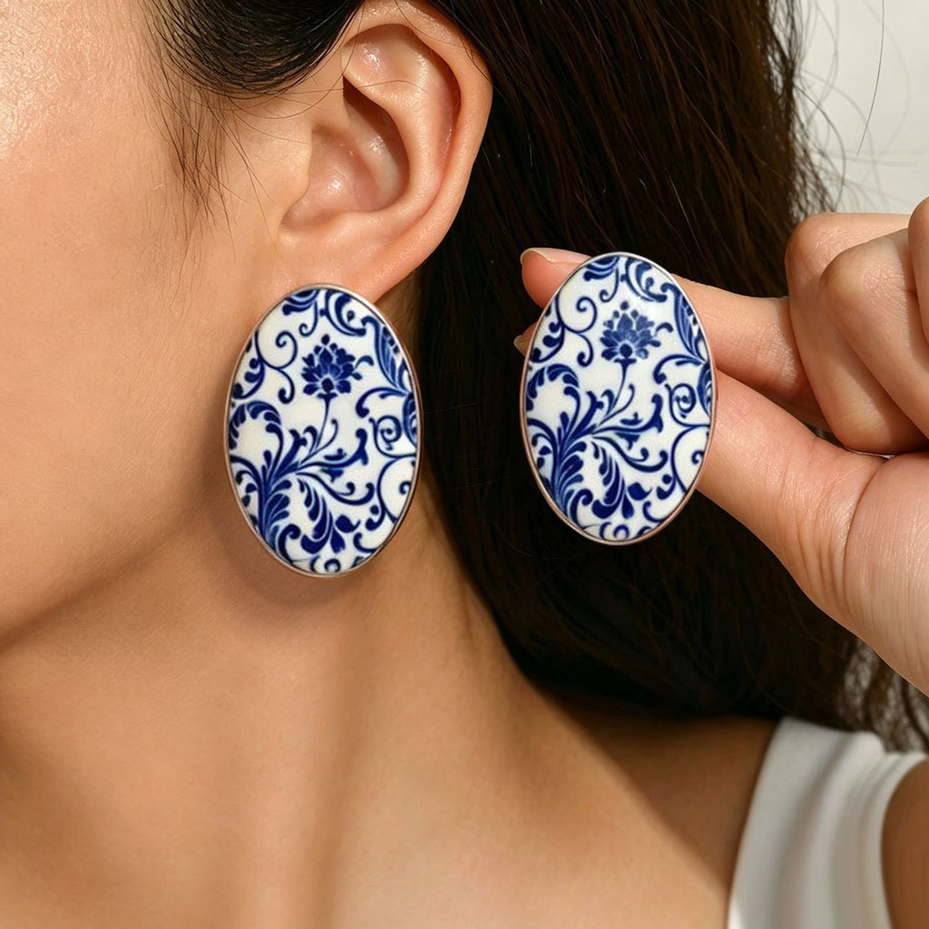 Blue and White Patterned Earrings