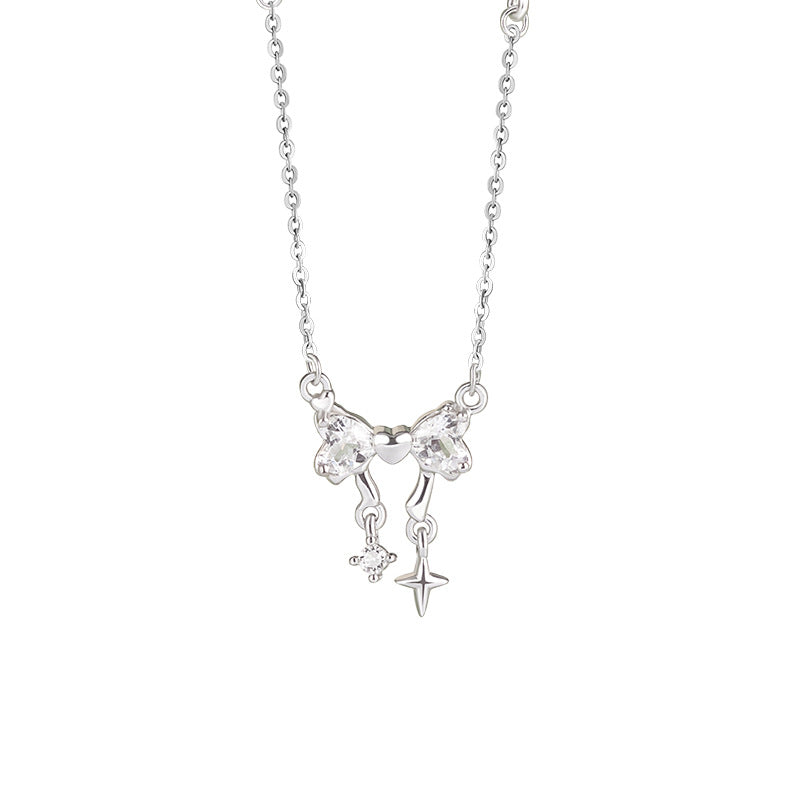 Lixing Shining Bow Necklace for Women S925 Sterling Silver Niche High-End Sense Non-Fading All-Match Clavicle Chain Wholesale