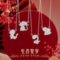 Twelve Zodiac Pure Silver 999 Necklace Niche Design Light Luxury Snake Year Zircon Clavicle Chain Ins Birth Year Pendant