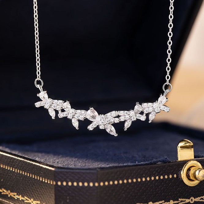 Bowknot Sterling Silver 925 Necklace Women's Light Luxury High-Grade Floral-like Brocade Clavicle Chain Ins Little Red Book Same Pendant