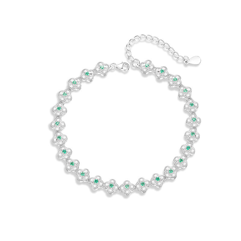 Fine Silver Clover and Petal Bracelet – Zircon Accents