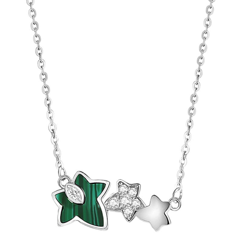 Maple Leaf Sterling Silver 925 Necklace Women's Fashion All-Match Flower Zircon Clavicle Chain Ins Peacock Ginkgo Leaf Pendant